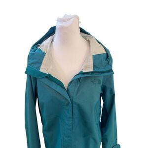The North Face Womens DryVent Rain Jacket Teal Blue Textured Hooded Shell Coat